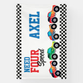 スピード モンスター トラック レース 4歳の誕生日 バナー 横断幕 (縦)