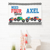 スピード モンスター トラック レース 4歳の誕生日 バナー 横断幕 (インサイチュ)