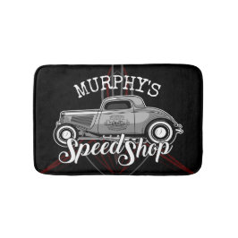 スピー改造ドショップ名前をカスタムするピンストリペスガレージ バスマット