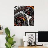 スフィア付きシルバーとオレンジのマンデルブロー ポスター (ホームオフィス)