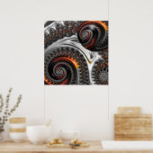 スフィア付きシルバーとオレンジのマンデルブロー ポスター (キッチン)