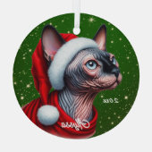 スフィンクスかわいらしキャットグリーンクリスマス ガラスオーナメント (裏面)
