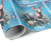 スフィンクスかわいらしキャットブルー誕生日 ラッピングペーパー (ロールコーナー)