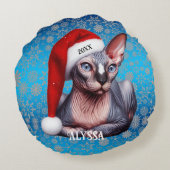 スフィンクスかわいらしキャットブルー ラウンドクッション (裏面)