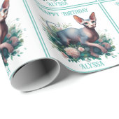 スフィンクスかわいらしキャットホワイト誕生日 ラッピングペーパー (ロールコーナー)