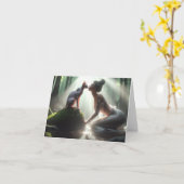 スフィンクスがキスする人魚のグリーティングカード カード (黄色い花)