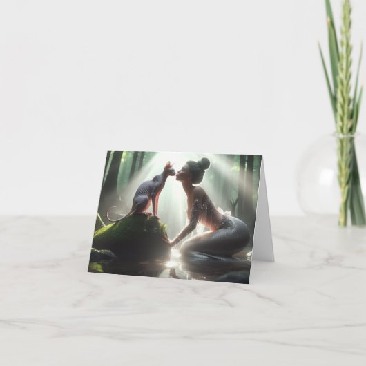 スフィンクスがキスする人魚のグリーティングカード カード (正面)