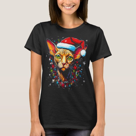 スフィンクスのヘアレスキャットクリスマス Tシャツ (正面)