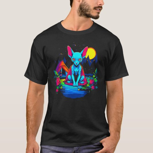 スフィンクスのヘアレス猫キャンプ Tシャツ (正面)