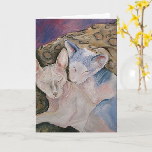 スフィンクスの毛のない子猫猫の挨拶状 カード (黄色い花)