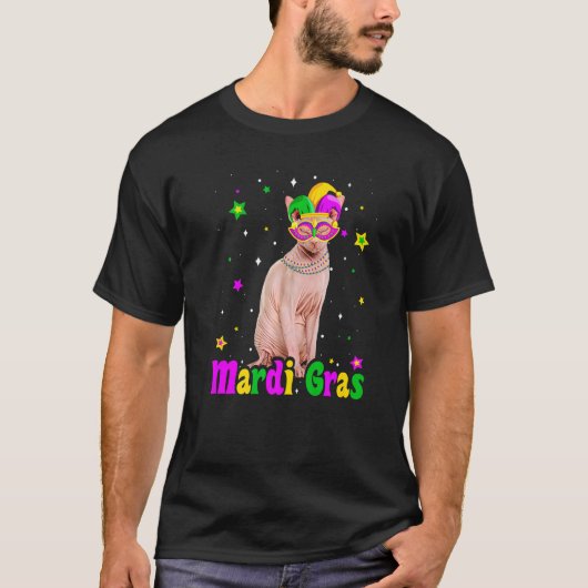 スフィンクスの猫のマスク マルディグラ カーニバル 動物 ネコ Tシャツ (正面)