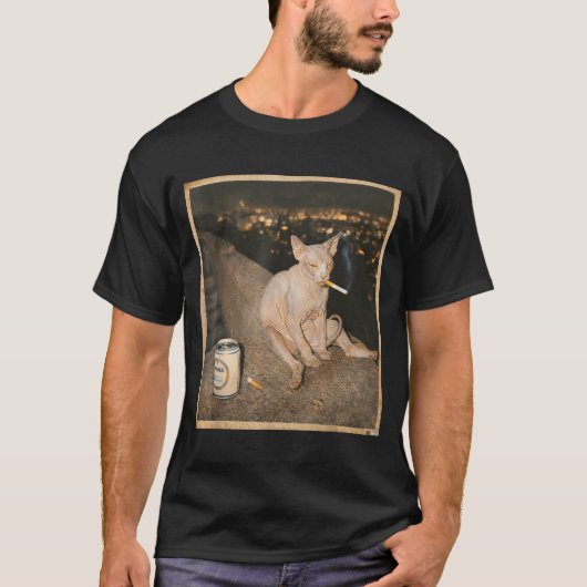 スフィンクスの猫の喫煙が面白いミーム Tシャツ (正面)