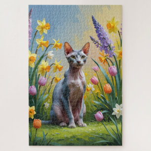 スフィンクスの猫の春の花の絵 ジグソーパズル