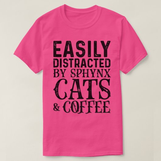 スフィンクスの猫やコーヒーに気を取られやすい Tシャツ (デザイン正面)