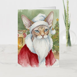 スフィンクスの猫 サンタクロース ヴィンテージ クリスマス 箔グリーティングカード