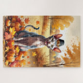スフィンクスの猫 紅葉の落ち葉と感謝祭のアート ジグソーパズル (横)