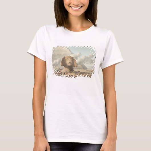 スフィンクスの頭部およびピラミッドの眺めの Tシャツ (正面)