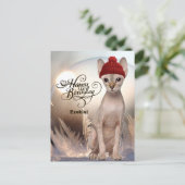 スフィンクス子猫レッドハット誕生日はがき ポストカード (スタンド正面)