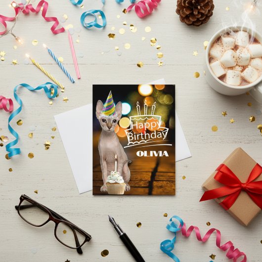 スフィンクス子猫誕生日帽子 ポストカード