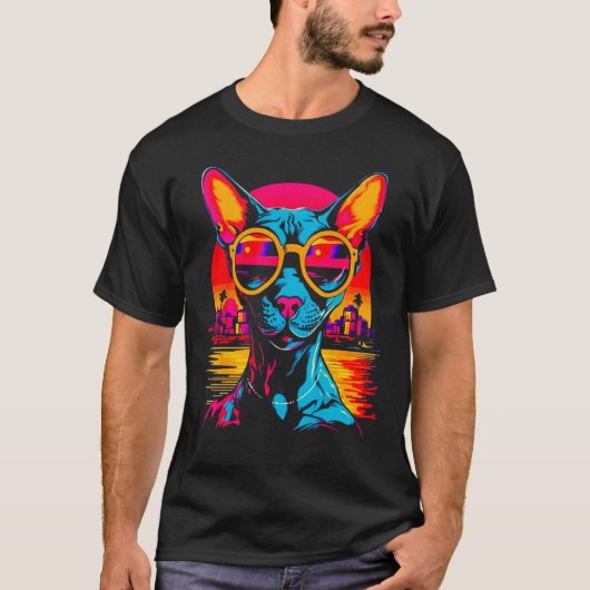 スフィンクス毛のない猫サングラス Tシャツ (正面)
