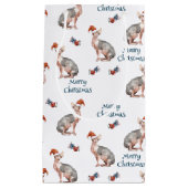 スフィンクス毛のない猫サンタクロース帽子クリスマス スモールペーパーバッグ (正面)