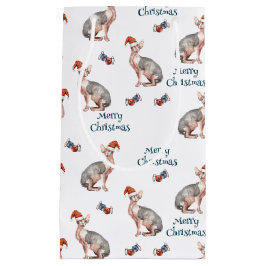 スフィンクス毛のない猫サンタクロース帽子クリスマス スモールペーパーバッグ