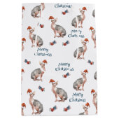 スフィンクス毛のない猫サンタクロース帽子クリスマス ミディアムペーパーバッグ (正面)