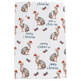 スフィンクス毛のない猫サンタクロース帽子クリスマス ミディアムペーパーバッグ