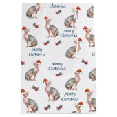 スフィンクス毛のない猫サンタクロース帽子クリスマス ミディアムペーパーバッグ (裏面)