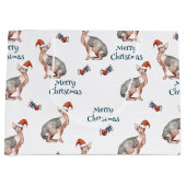 スフィンクス毛のない猫サンタクロース帽子クリスマス ラージペーパーバッグ (正面)