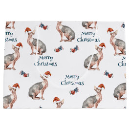 スフィンクス毛のない猫サンタクロース帽子クリスマス ラージペーパーバッグ