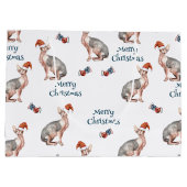 スフィンクス毛のない猫サンタクロース帽子クリスマス ラージペーパーバッグ (裏面)