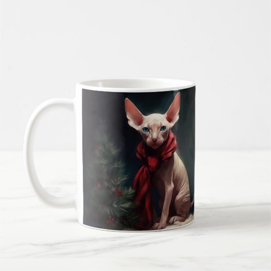 スフィンクス犬の雪のクリスマス コーヒーマグカップ (左)