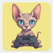 スフィンクス猫がゲームコントローラを持っている スクエアシール (正面)
