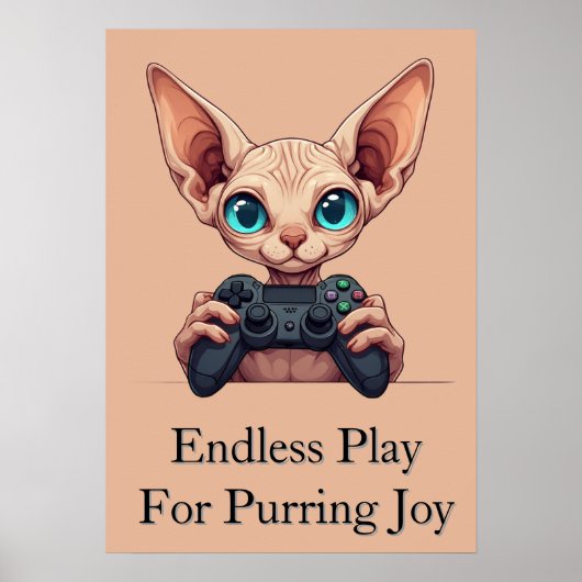 スフィンクス猫がゲームコントローラを持っている ポスター (正面)