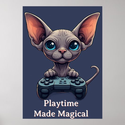 スフィンクス猫がゲームコントローラを持っている ポスター (正面)