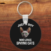 スフィンクス猫が大好きな男の子 キーホルダー (正面)