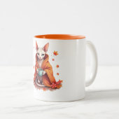 スフィンクス猫のあったかマグカップ - 秋のブランケットとコーヒー ツートーンマグカップ (正面右)