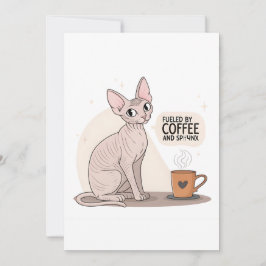 スフィンクス猫のイラストに支えられたコーヒー シーズンカード