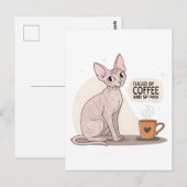 スフィンクス猫のイラストに支えられたコーヒー ポストカード (正面/裏面)