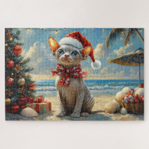 スフィンクス猫のクリスマスビンテージビーチ ジグソーパズル