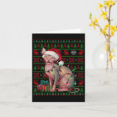 スフィンクス猫のクリスマス ライト、ダサいサンタ帽 スフィンクス猫C カード (黄色い花)