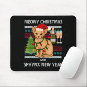 スフィンクス猫のサンタ帽子のクリスマスTシャツ メリークリスマス 可愛い おもしろい クリスマスグッ マウスパッド (マウス)