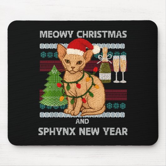 スフィンクス猫のサンタ帽子のクリスマスTシャツ メリークリスマス 可愛い おもしろい クリスマスグッ マウスパッド (正面)