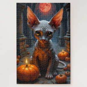 スフィンクス猫のダークゴシックハロウィン肖像画アート ジグソーパズル