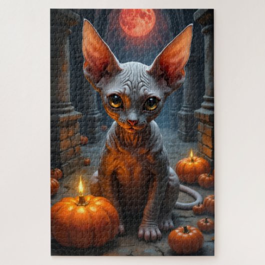 スフィンクス猫のダークゴシックハロウィン肖像画アート ジグソーパズル (縦)