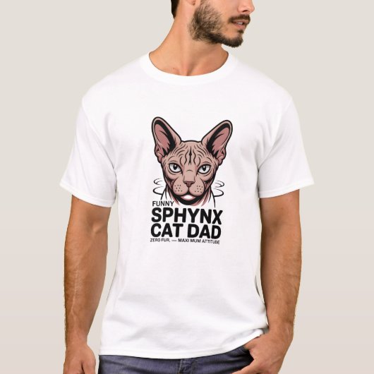 スフィンクス猫のパパ 楽しいベクターアート Tシャツ (正面)