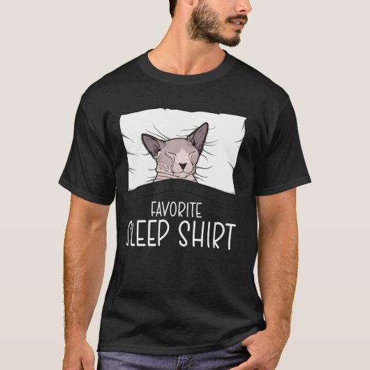 スフィンクス猫の寝間着 お気に入りのパジャマ ぐっすり猫 Tシャツ (正面)