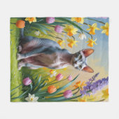 スフィンクス猫の春の花の絵 フリースブランケット (正面(横))