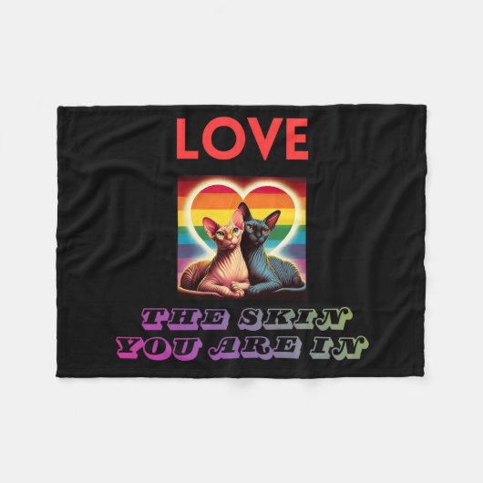 スフィンクス猫の毛布はあなたは芸術で皮膚を愛する フリースブランケット (正面(横))